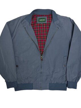 ORVIS Bomber Jacket Vintage Y2K Grey Tartan Plaid Light Coat Mens Large